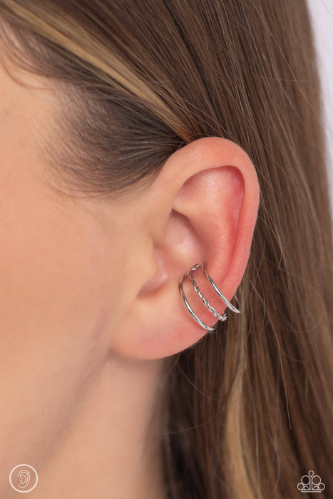 Textured Triumph - Silver Ear Cuff