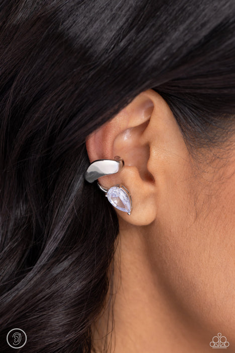Twisting Teardrop - Silver Ear Cuff